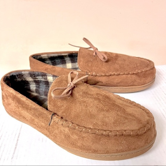 DOCKERS mens moccasin slippers tan suede size 11-12 - Picture 2 of 10